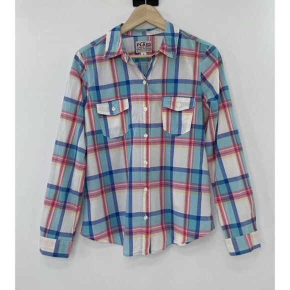 Old Navy Women’s Plaid Lightweight Collared Button Up Blouse Sz Medium - Picture 1 of 10